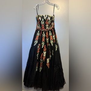 One of a kind - Strapless Black Beaded Floral Gown